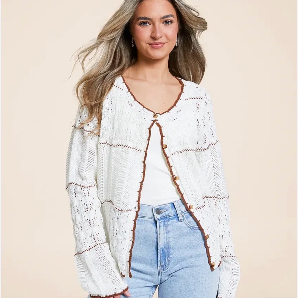 🤠Willow & Root Mixed Stitch Cardigan Sweater in (color) White Rawhide